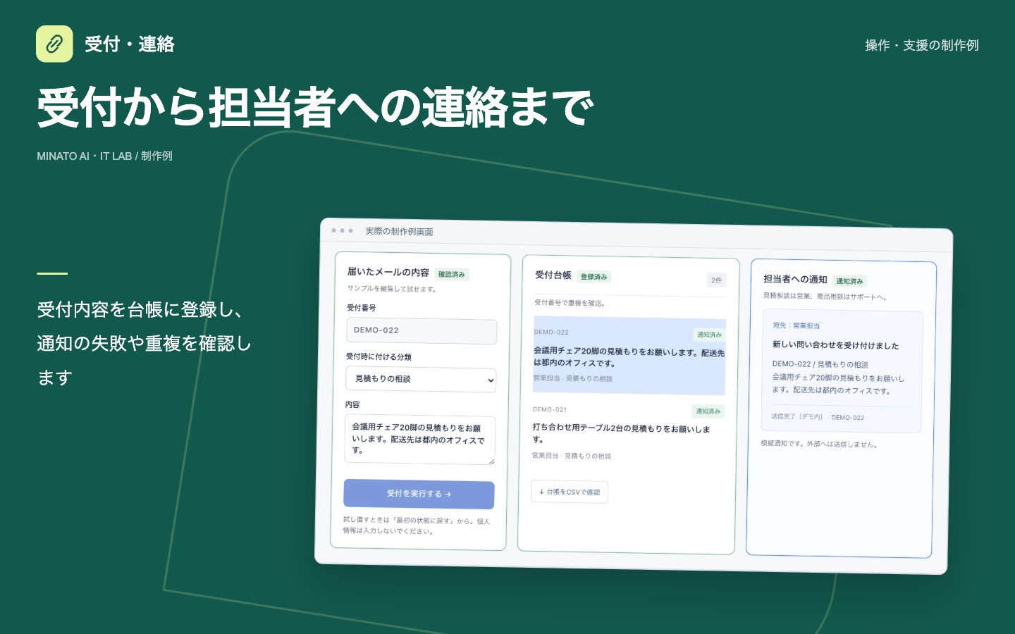 受付から担当者への連絡