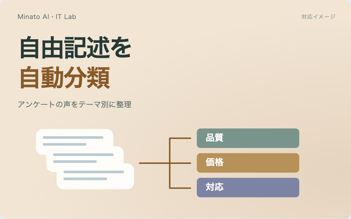 自由記述を分類ごとに自動で仕分けた画面